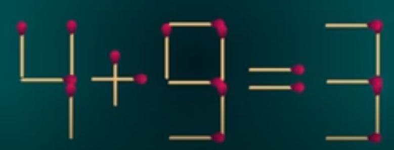 趣味火柴棍谜题来啦！眼前“4+9=3”显然不成立，现在开启限时60秒