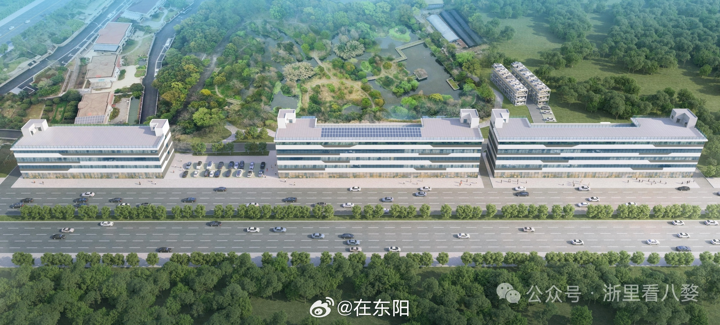 东阳身边事我们通过卫星地图可以更清晰地看到，该地块位于东阳市西山公园的西侧，城