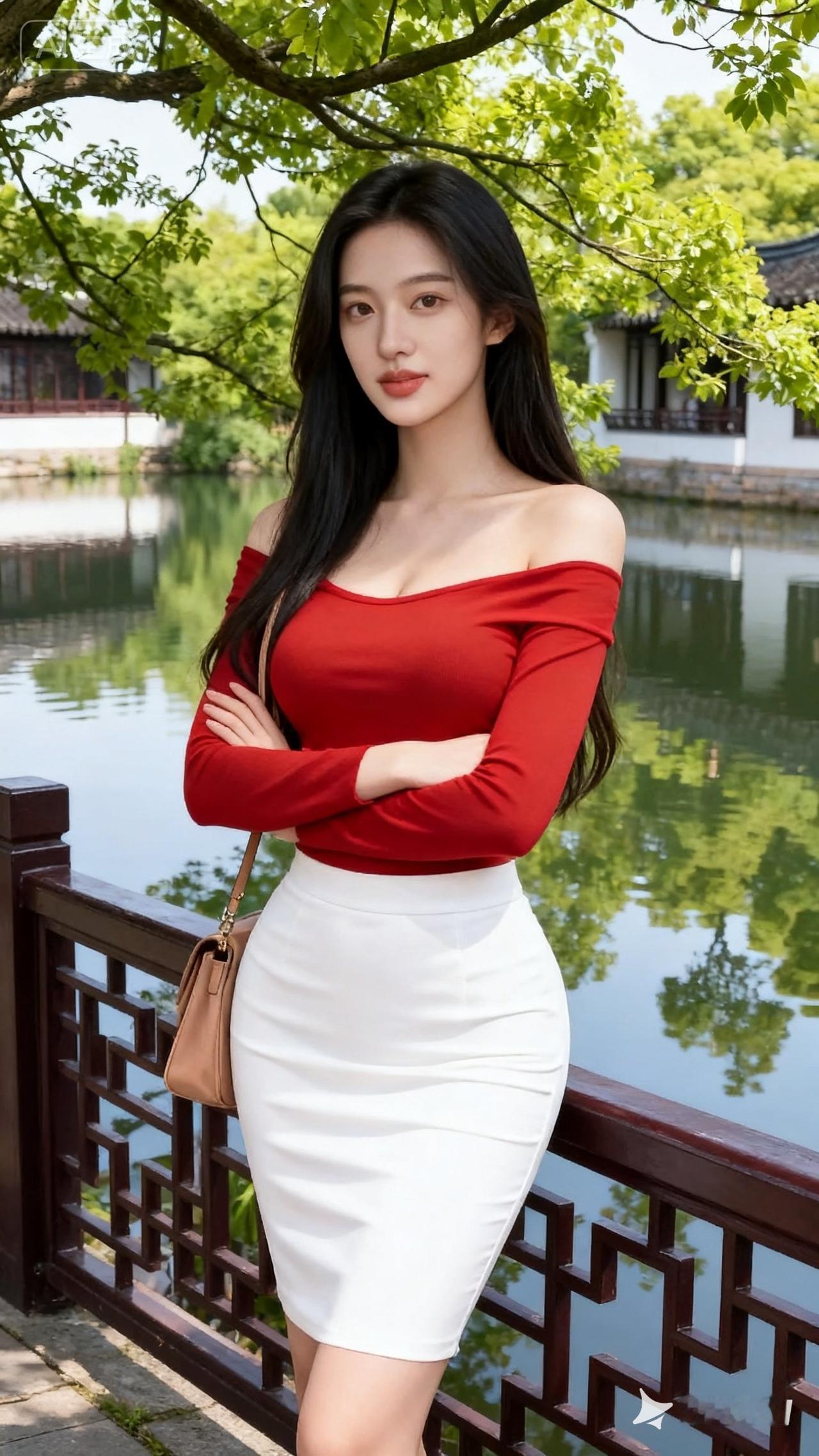 优雅红裙与白裙的完美搭配，尽显东方古典美！🌸💃