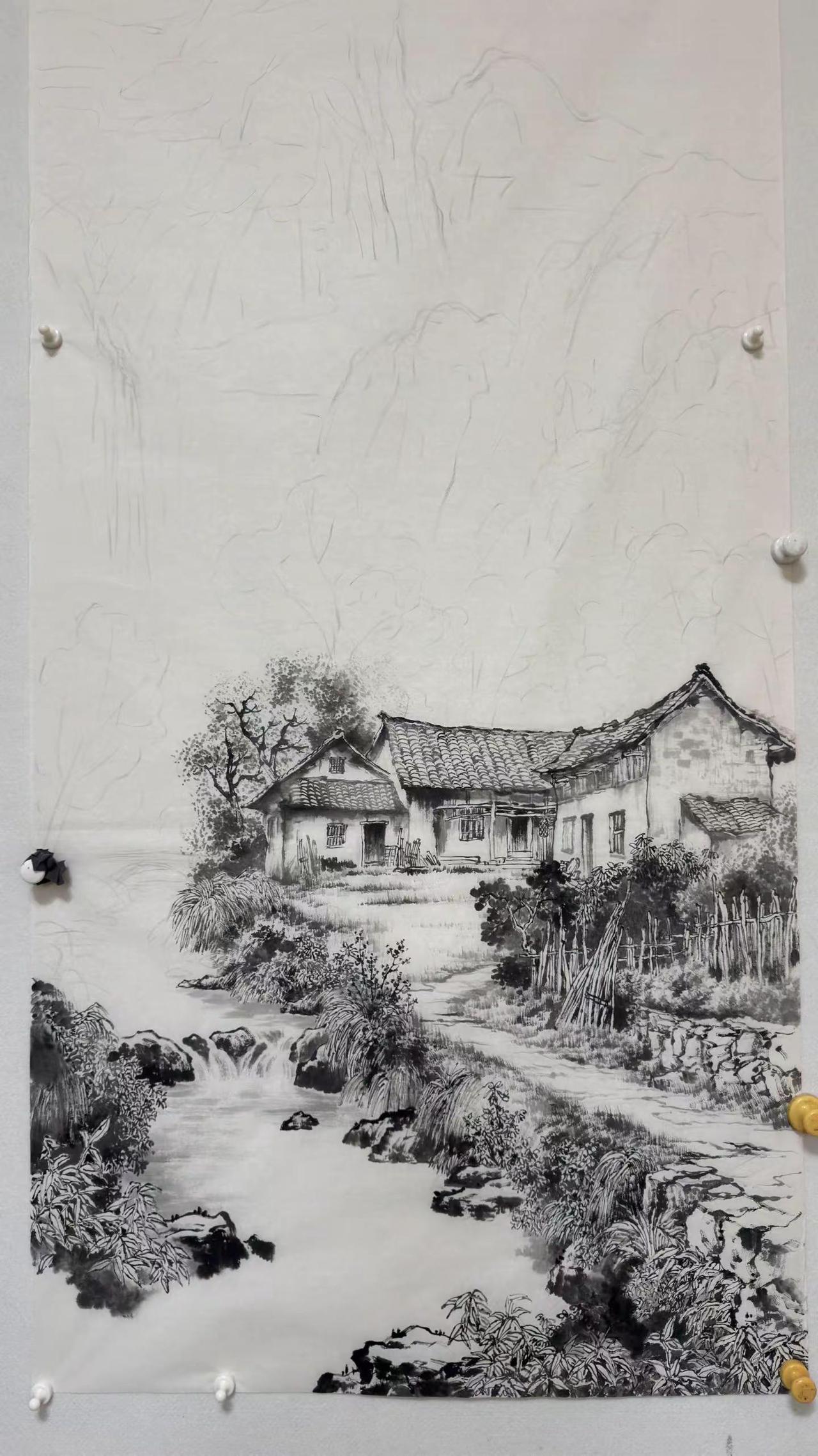 作品新构图。山水构图创作者中心创作灵感水墨山水写意国画