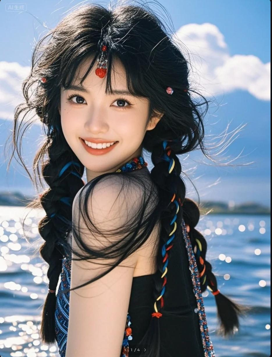 城市公园中，双麻花辫与秋千的邂逅