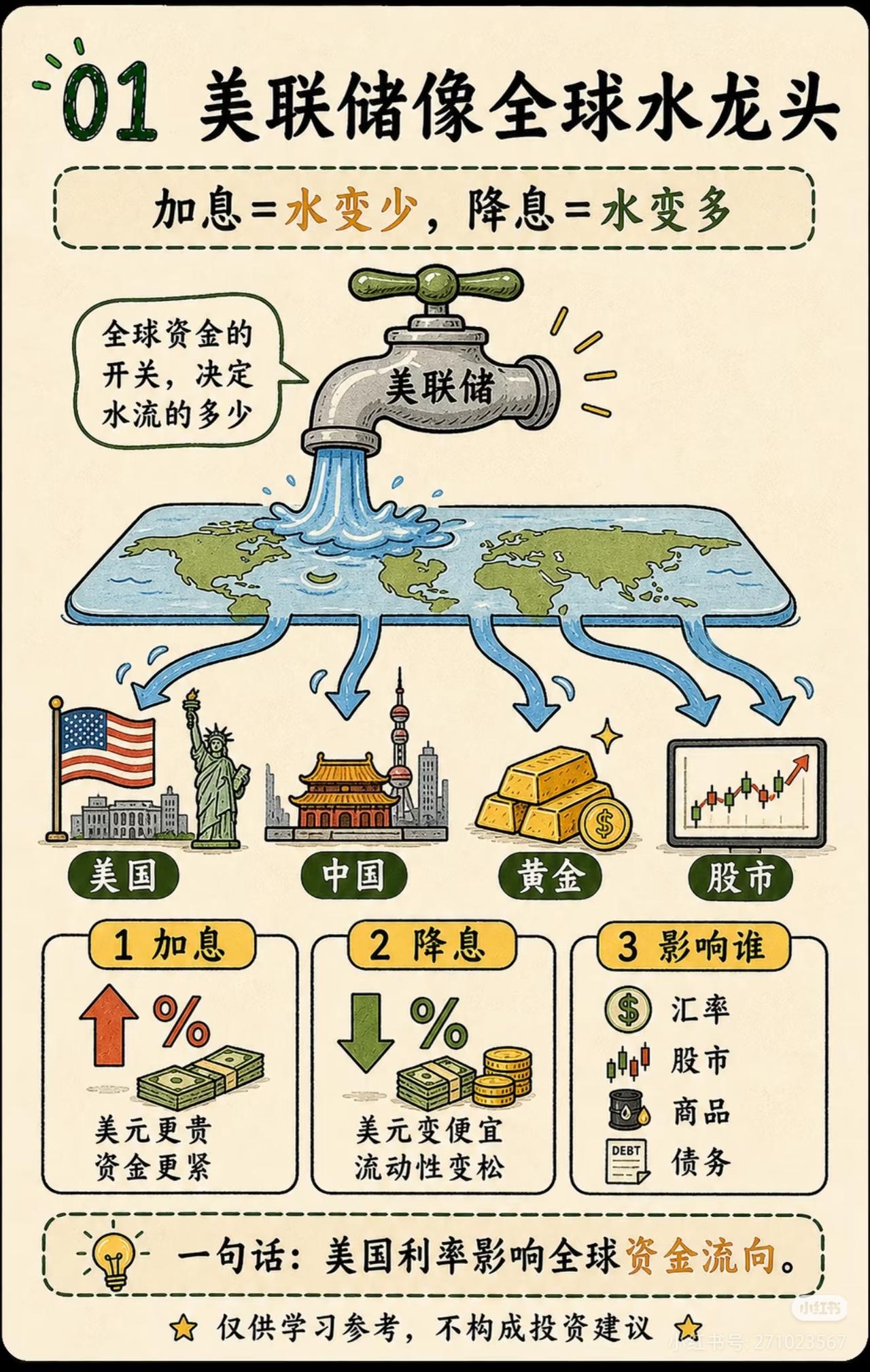 一张图讲透美联储加息/降息的全球连锁反应，理财炒股必存📚很多散户看不懂美联储