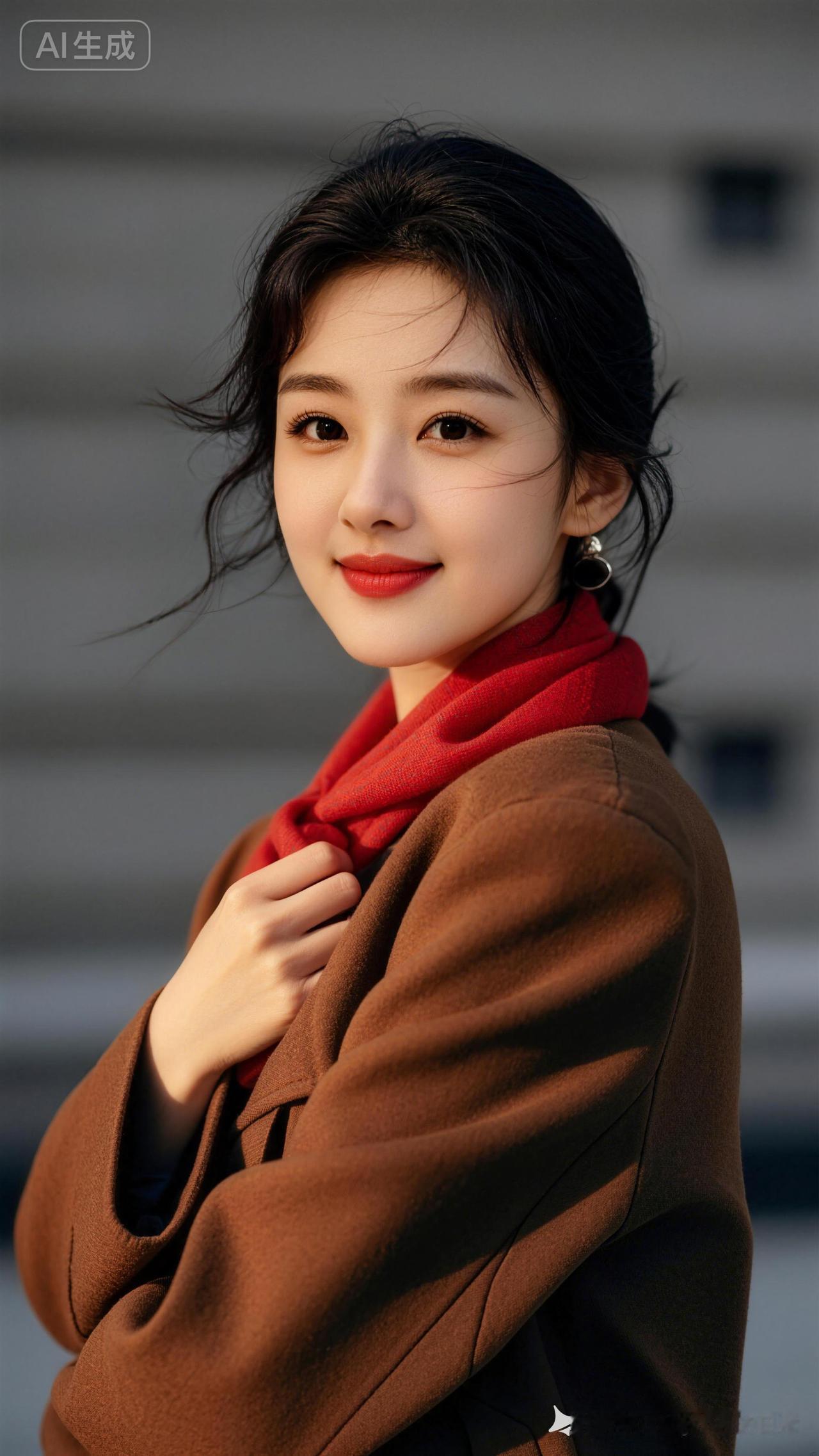 这位美女在户外微笑着。