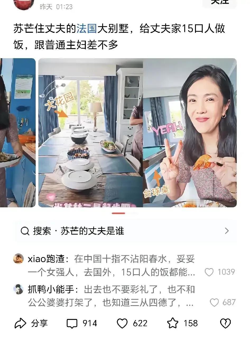 苏芒：我和老公带着女儿回法国婆家探亲，家庭大聚会，我做了顿15人份的大餐……（炫