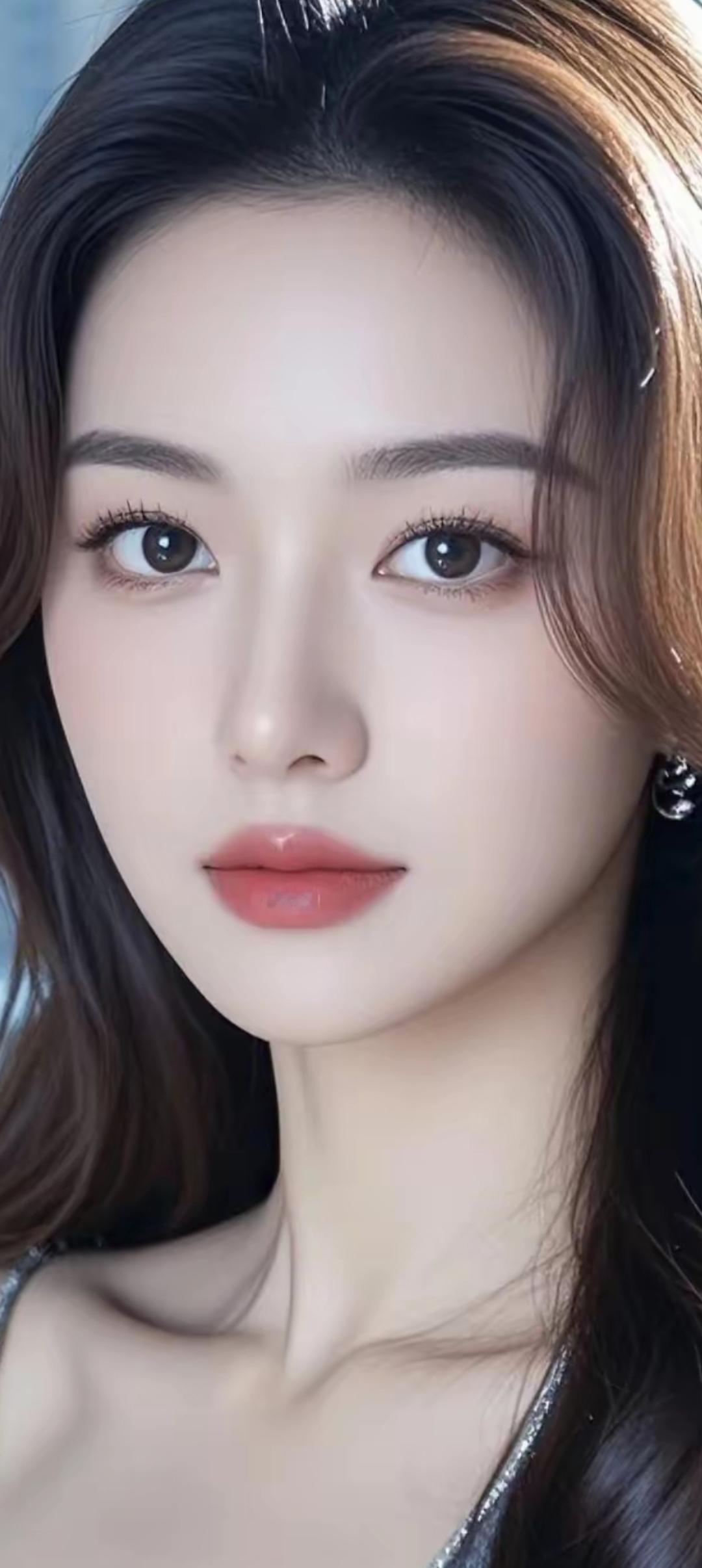 温柔甜美的少女，白皙肌肤，大眼睛，红唇，优雅气质。