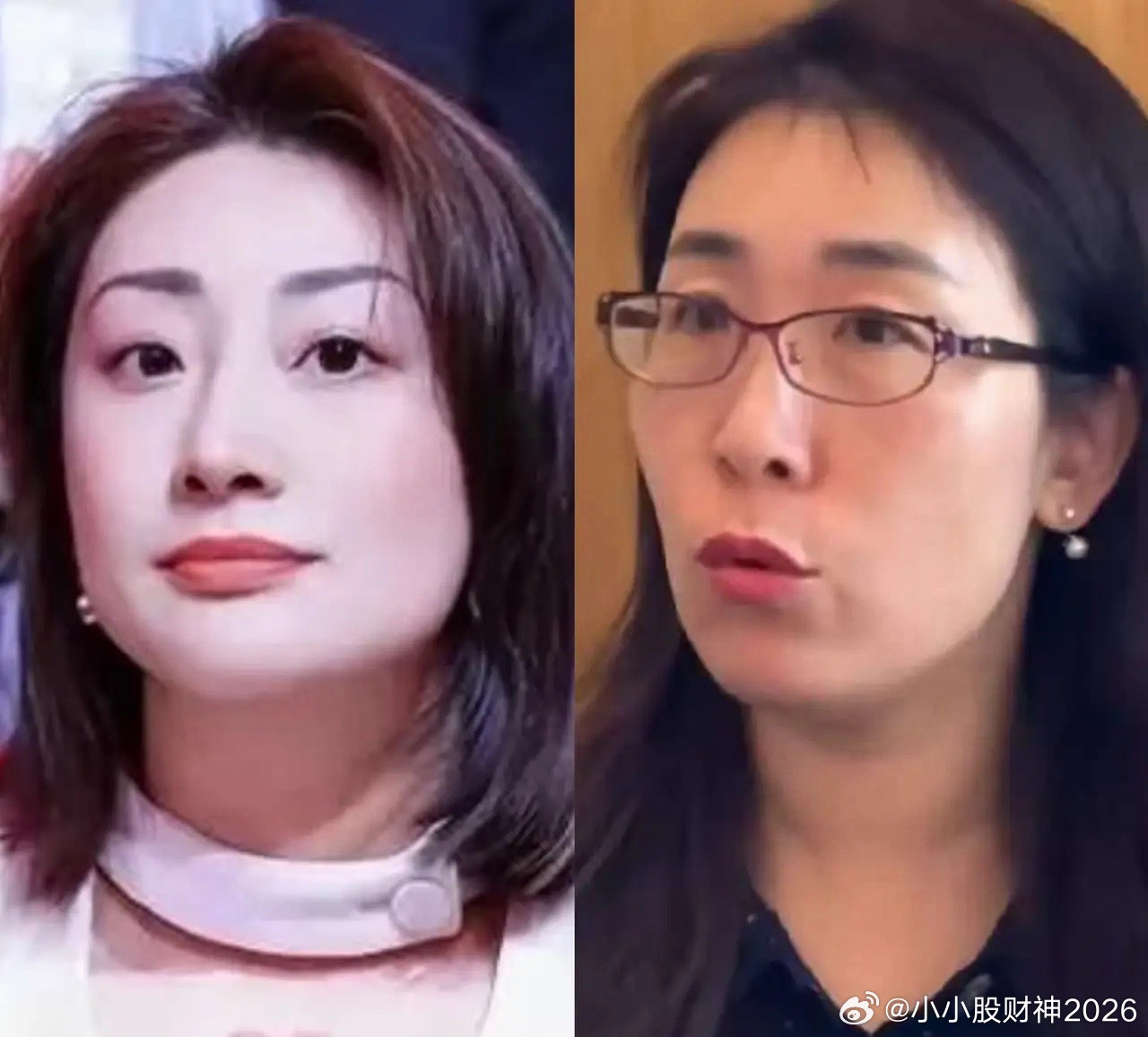 左边宗馥莉，右边朱女士。左边宗馥莉是原配的女儿，右边朱女士是原配。两人相同的是，