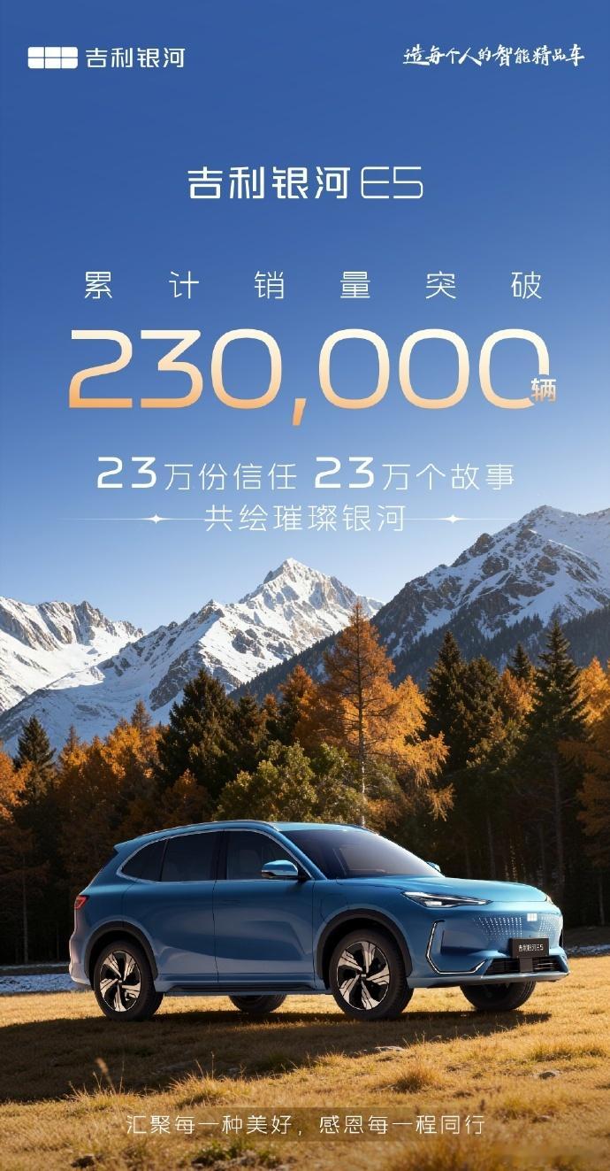 吉利银河E5累计销量突破23万银河E5预售时一线渠道还慌得要死，结果销量直接起飞