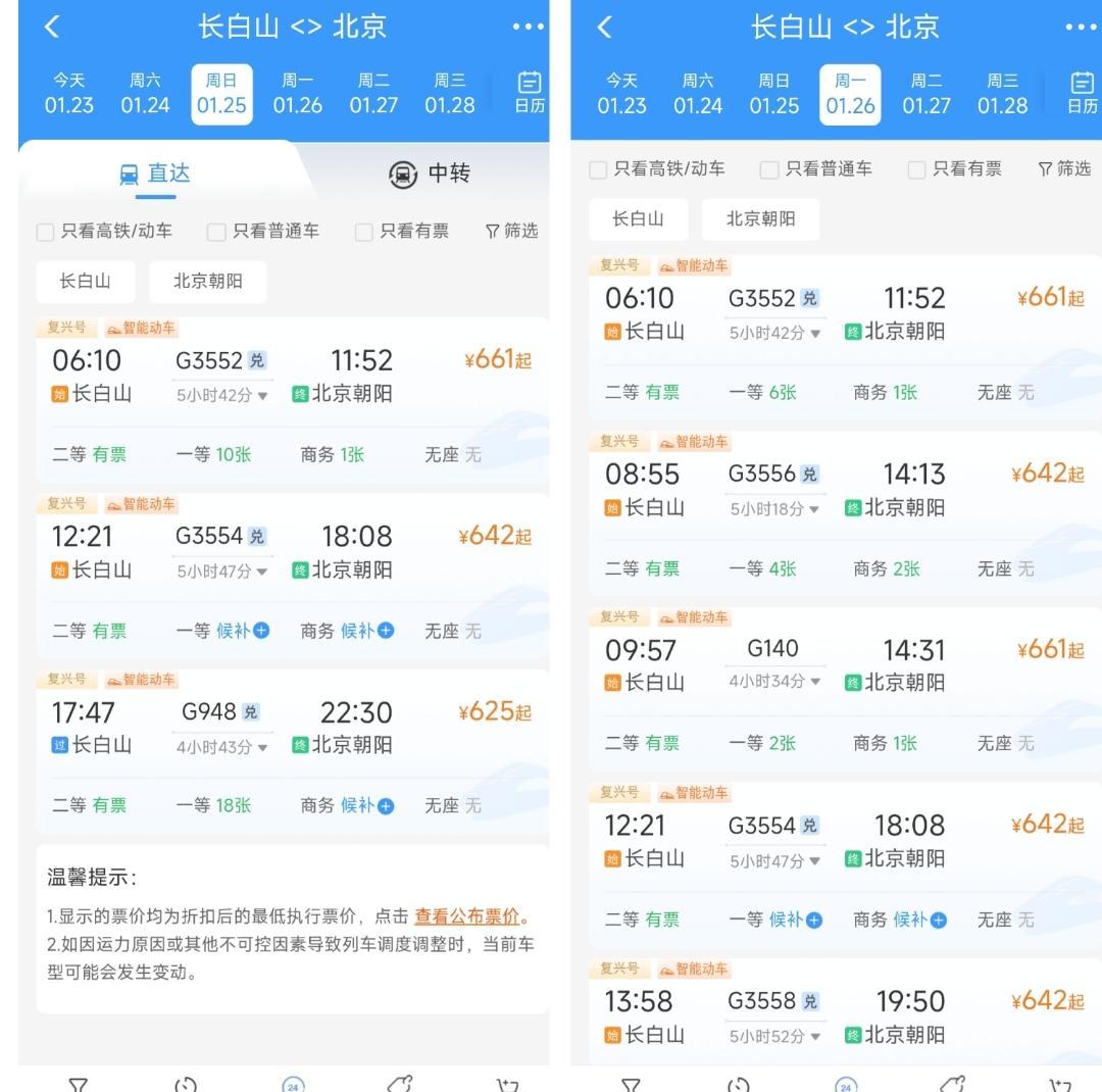 还是要恭喜长白山，从26日起长白山到北京朝阳的高铁车次数量将从3趟增加到6趟，而