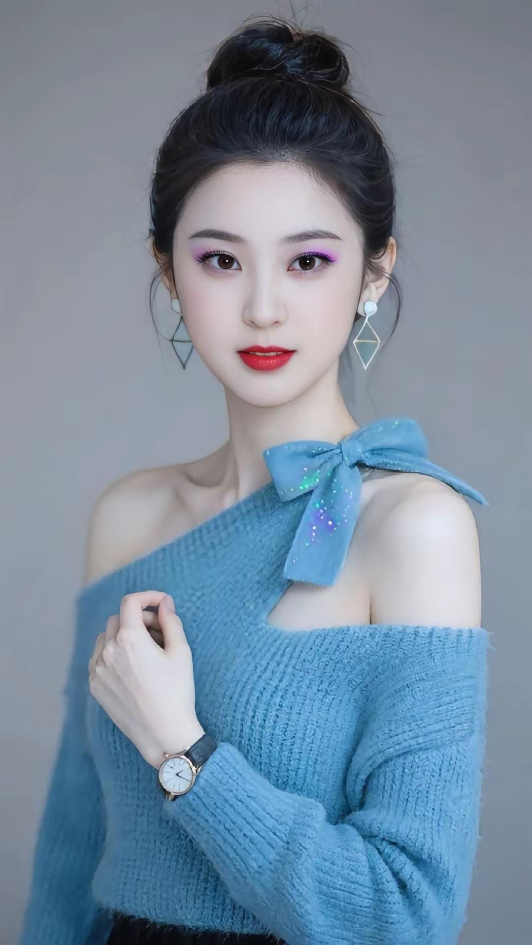 温柔蓝调少女风，甜美蝴蝶结发饰，优雅气质满满！💙✨