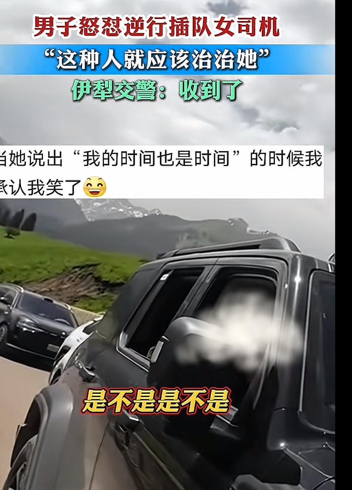 结局令人满意了！新疆伊犁，男子怒吼逆行插队的女子眼瞎就别开车了，把整条路都堵住了