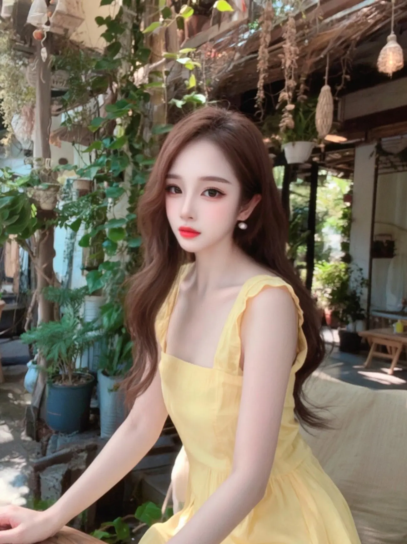 夏日穿搭白色连衣裙 白色吊带裙造型 清纯美女治愈系 夏天跟黄色连衣裙很...