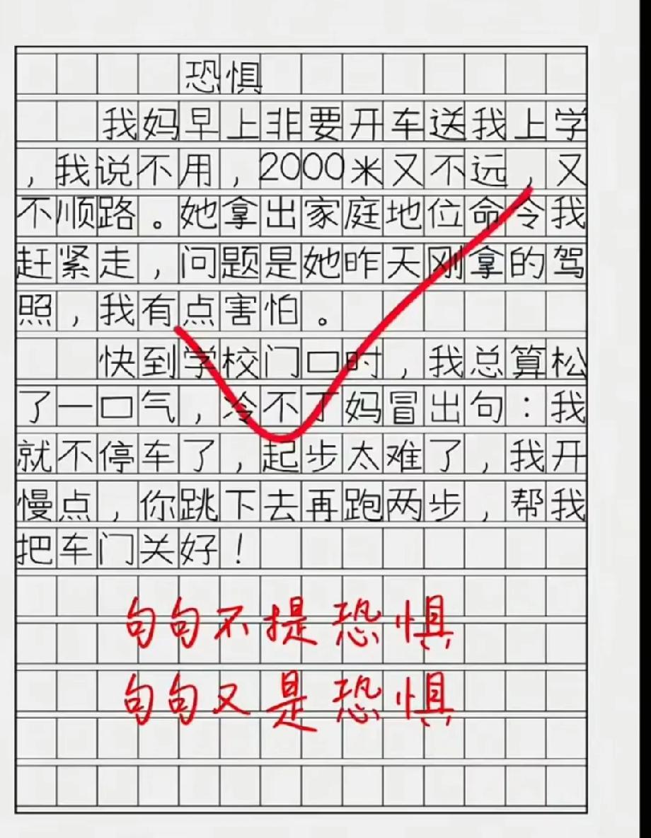 笑不活了！小学生写‘妈妈新驾照送我上学’，句句不提怕但句句是怕，老师评语绝了！