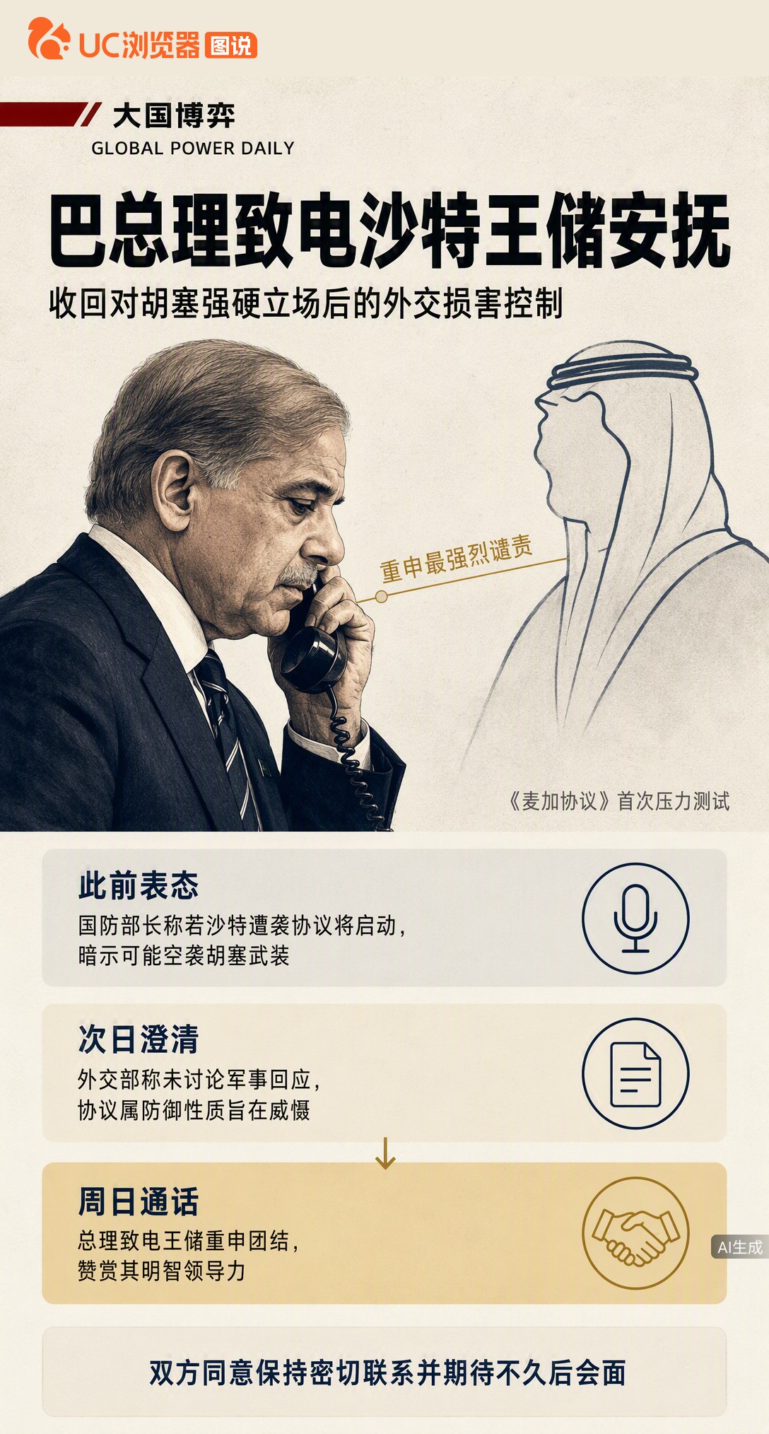 刚签防务联盟就遇压力测试：巴基斯坦澄清不会对胡塞动武，总理随即致电沙特王储重申支持。从“无模糊空间”