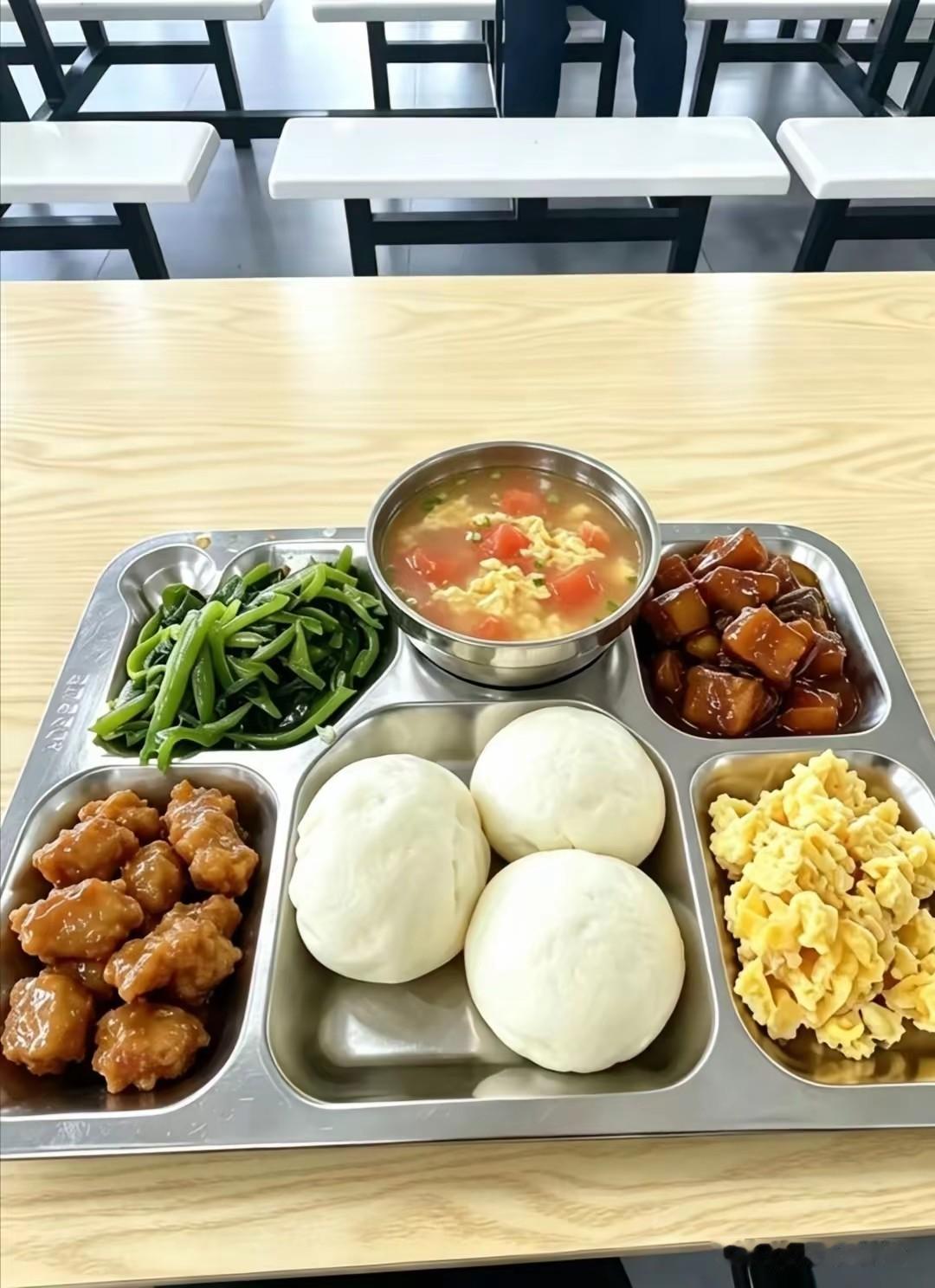 儿子发来今天中午他工厂食堂午餐，我看这生活水平不孬孬，一份糖醋排骨一份红烧肉