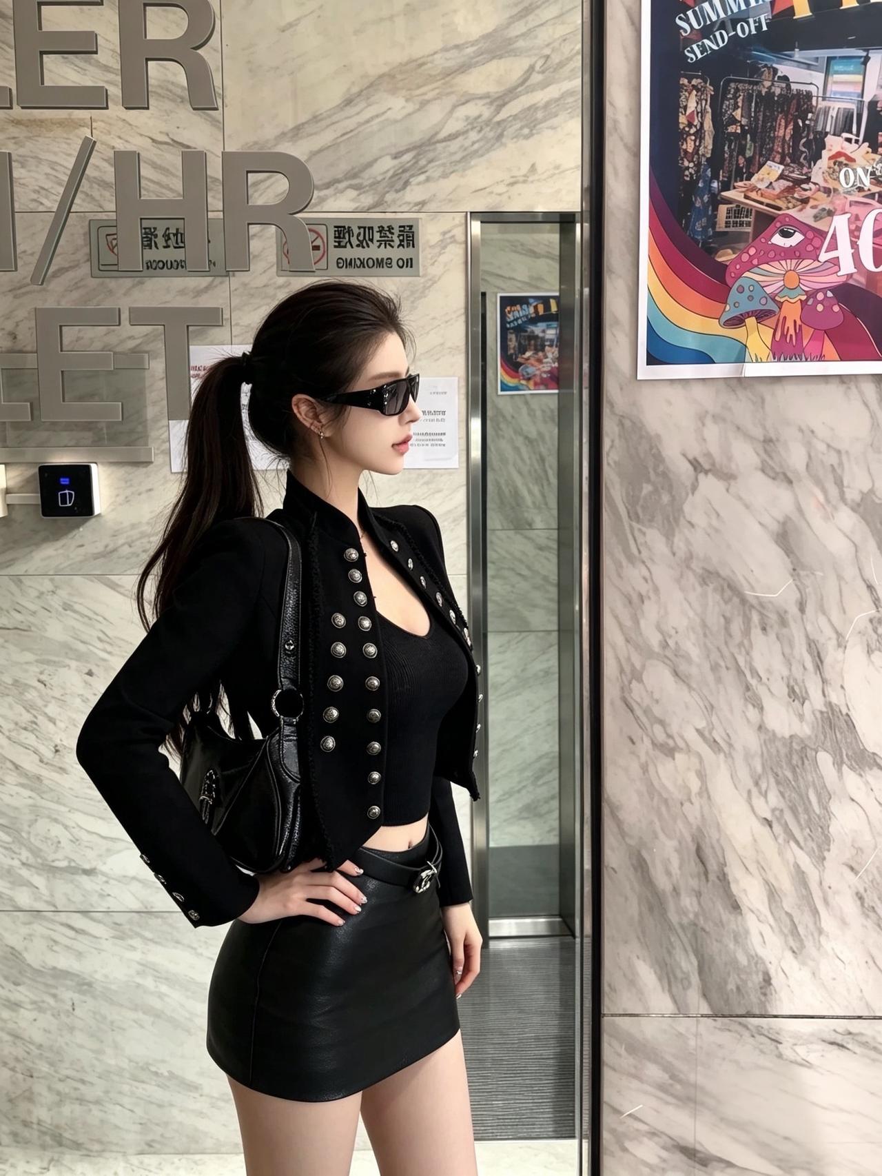 黑色系御姐穿搭酷飒出街look今日份高智感look酷辣风拽姐穿搭