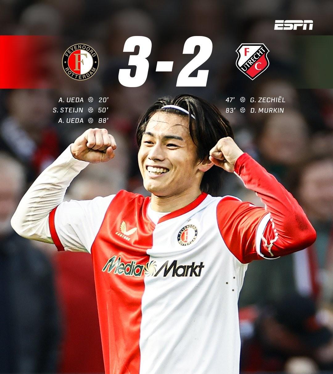 亚洲第一球星，上田绮世在荷甲上演绝杀领跑荷甲金靴！在刚刚结束的一场荷甲比赛中，