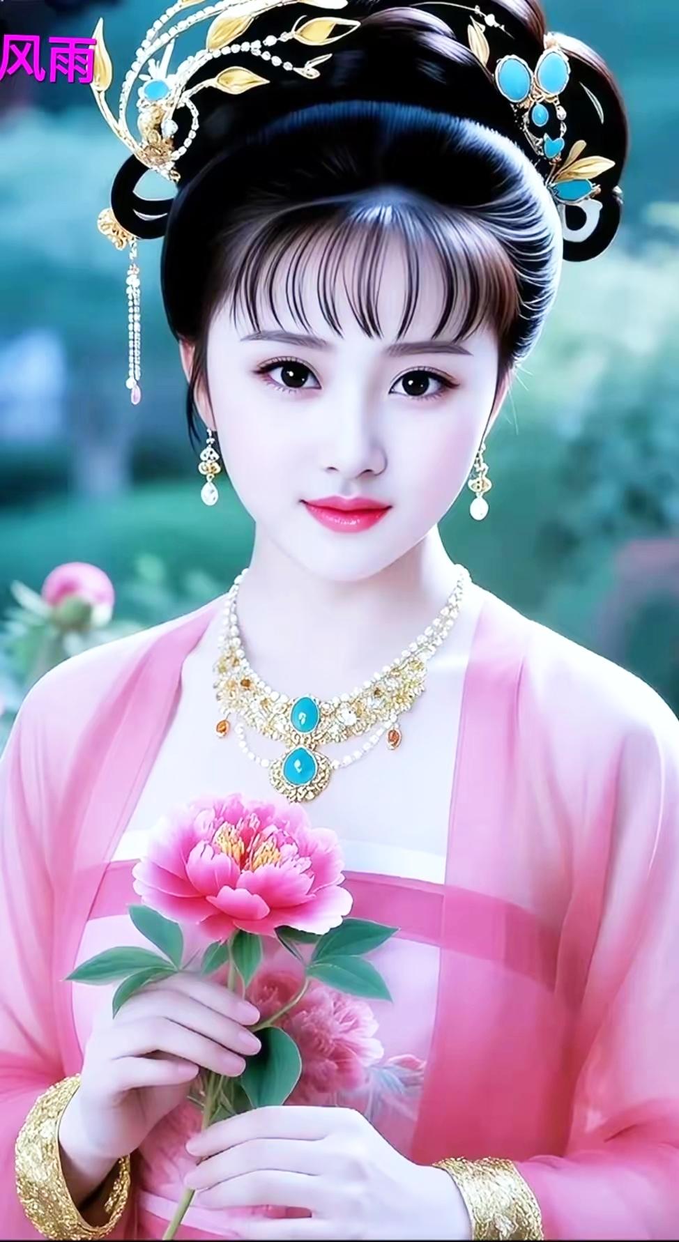 穿越千年的古典美人，手持牡丹，韵味十足！