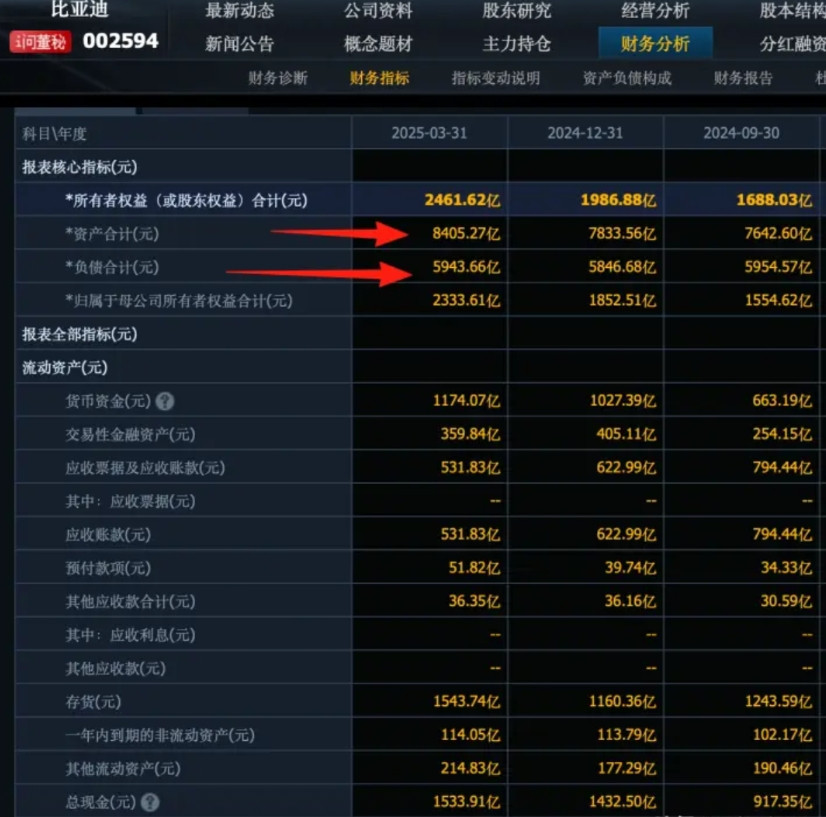 汽车圈的恒大到底是谁呢？我看很多人在说比亚迪，那我们来看看比亚迪的财务情况；截