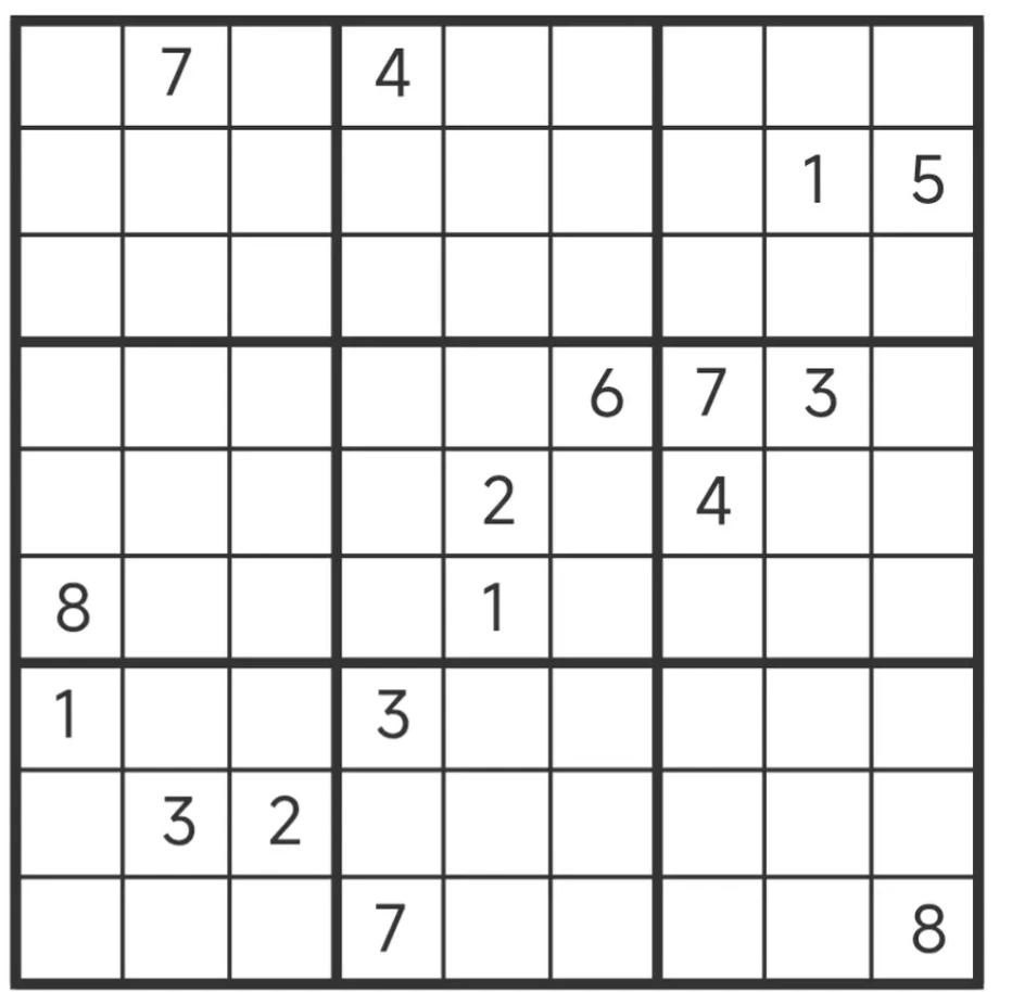 今天继续给出大家出三道比较难的数独题。第1道题，可以用推理法直接推理出来，只要