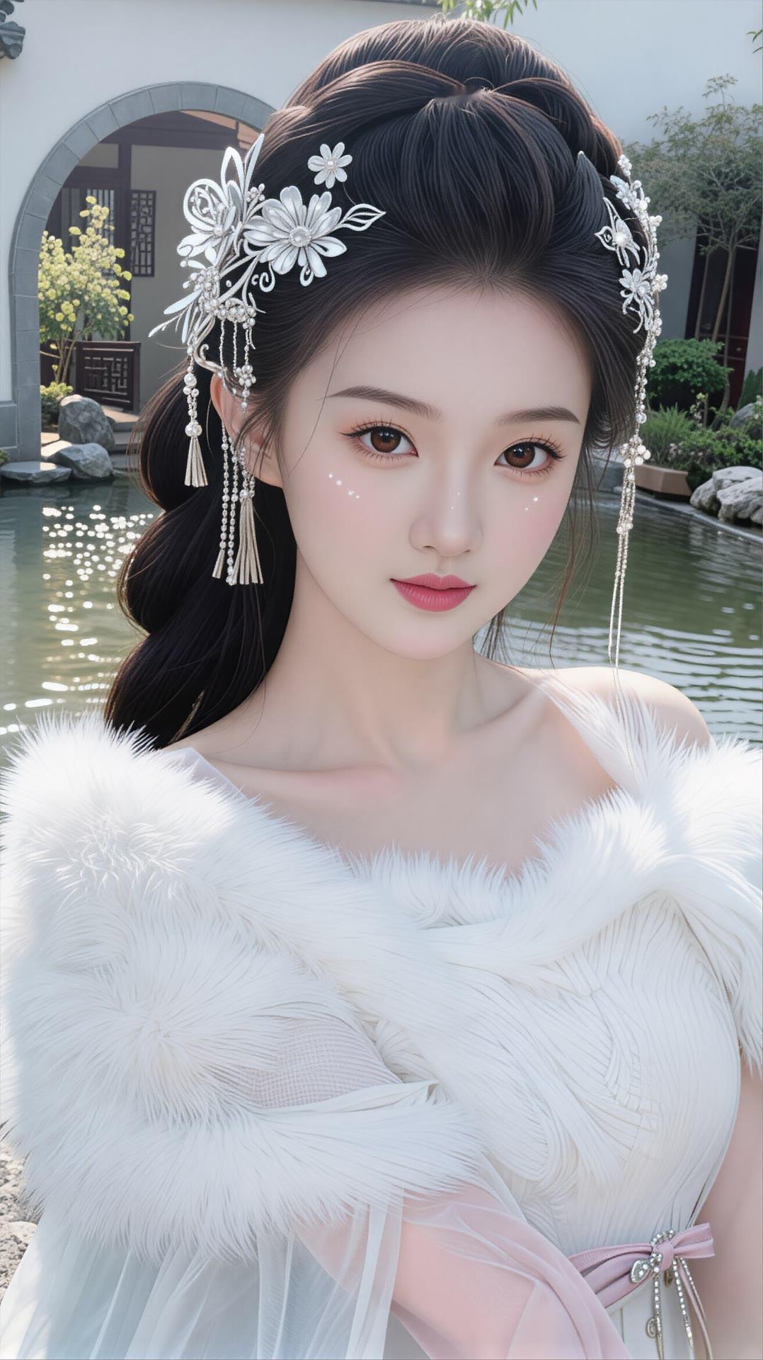 古风少女，花钿妆扮，典雅动人