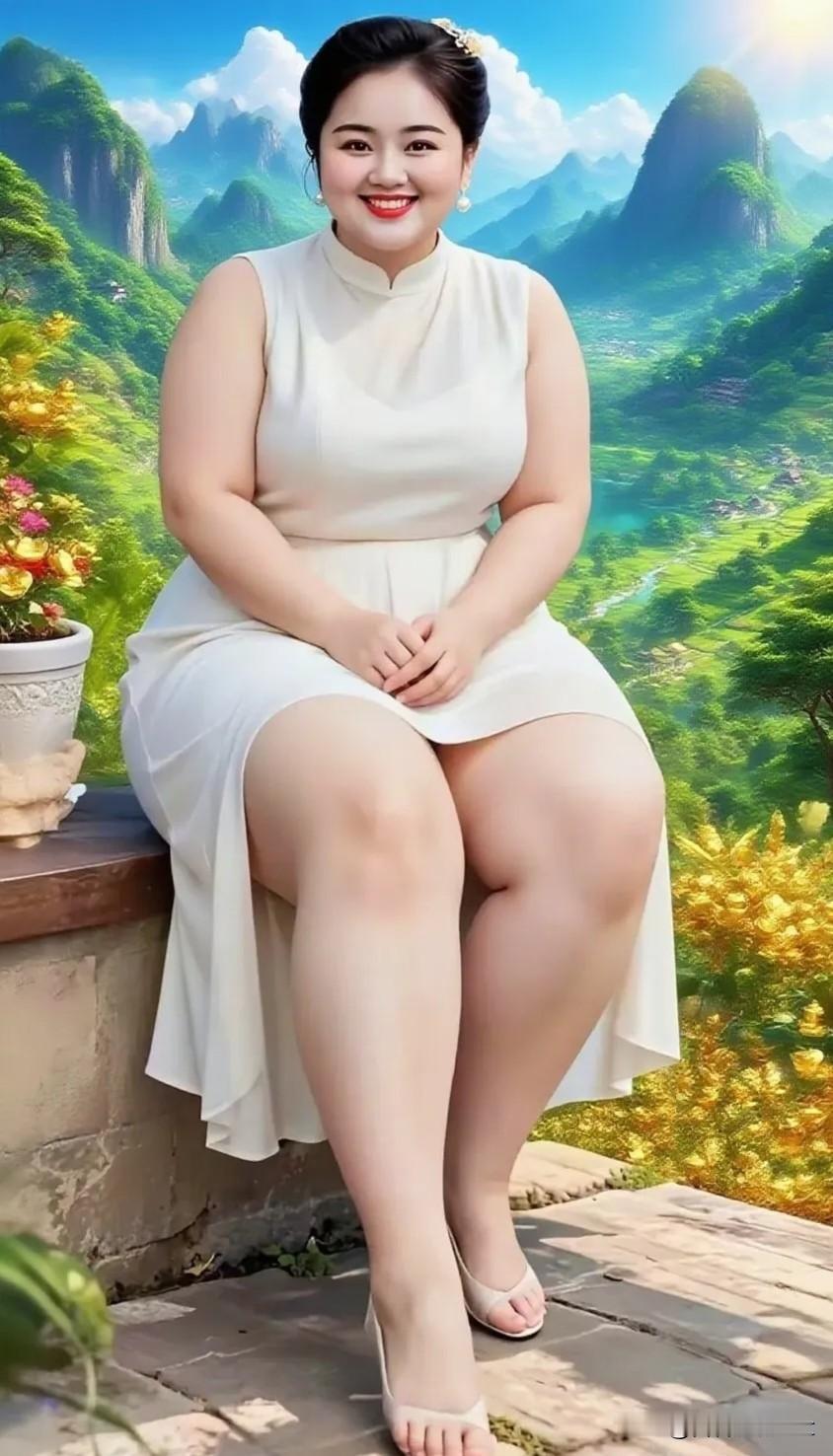 西江月·丰韵姿叠翠青山入画，素衣静倚亭边。圆融温婉笑嫣然，自带春风眉眼。