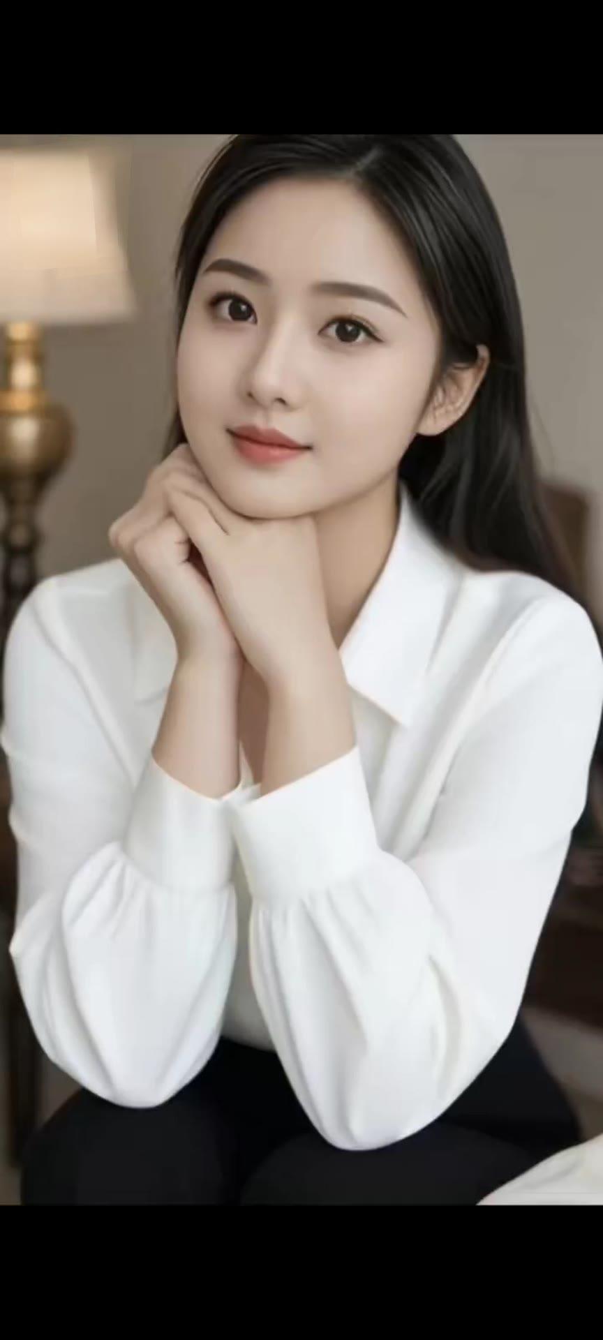 优雅白衬衫，沉思的姿态，散发知性魅力。