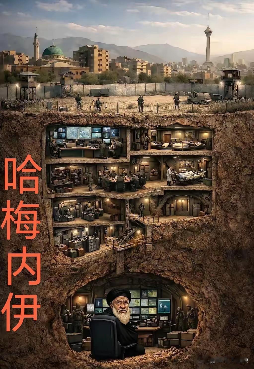 地上的全是平民，中间的是全军队，最下面的是哈梅内伊。如果拜神真的有用的话，真