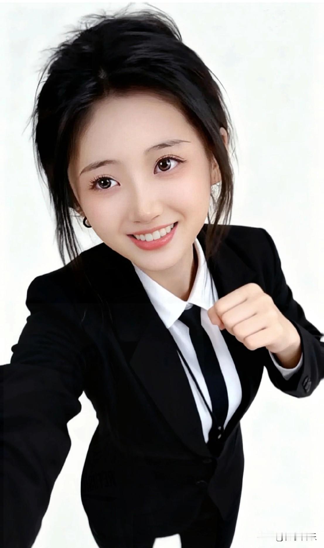 职场萌妹的甜美自拍，黑西装白衬衫，元气满满，人见人爱！😊✨分享今日随手一拍分