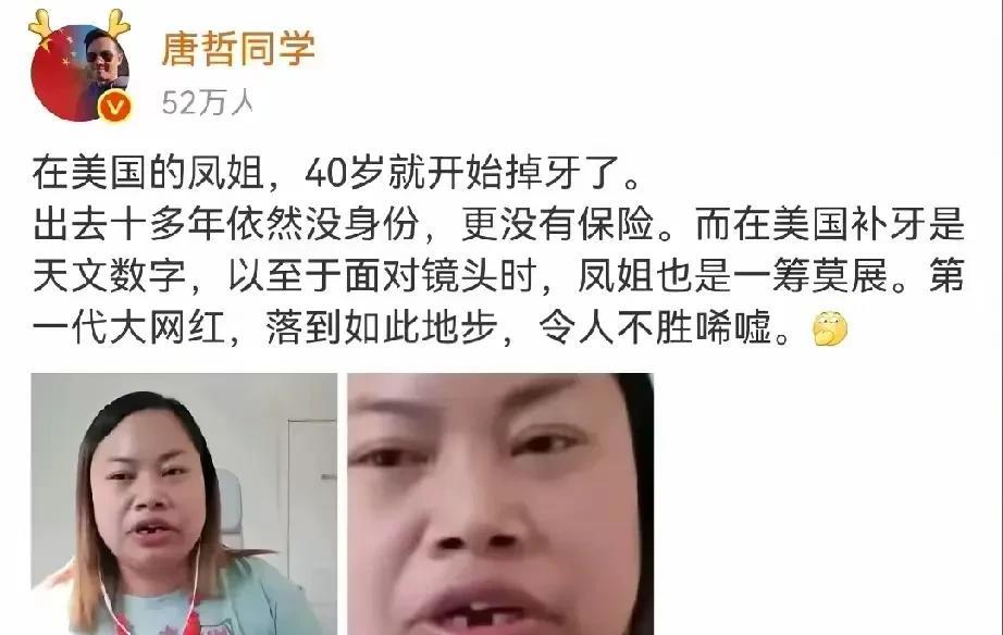 看了凤姐的现状，才明白普通人过去老美那边，很可能养不活自己，说白了就是赖在那边。