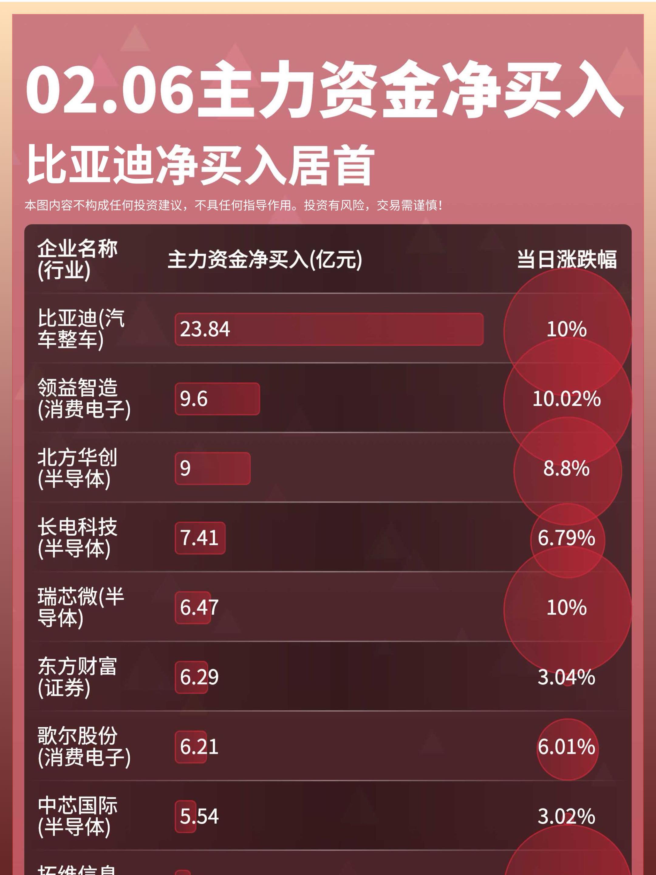 02月06日主力资金买入卖出TOP10！