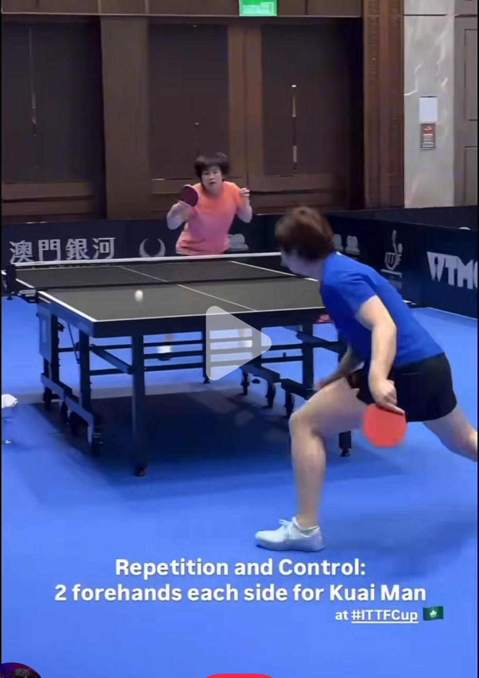 澳门世界杯——蒯曼与覃予宣正在对练！3月29日，澳门世界杯倒计时不到一天，蒯