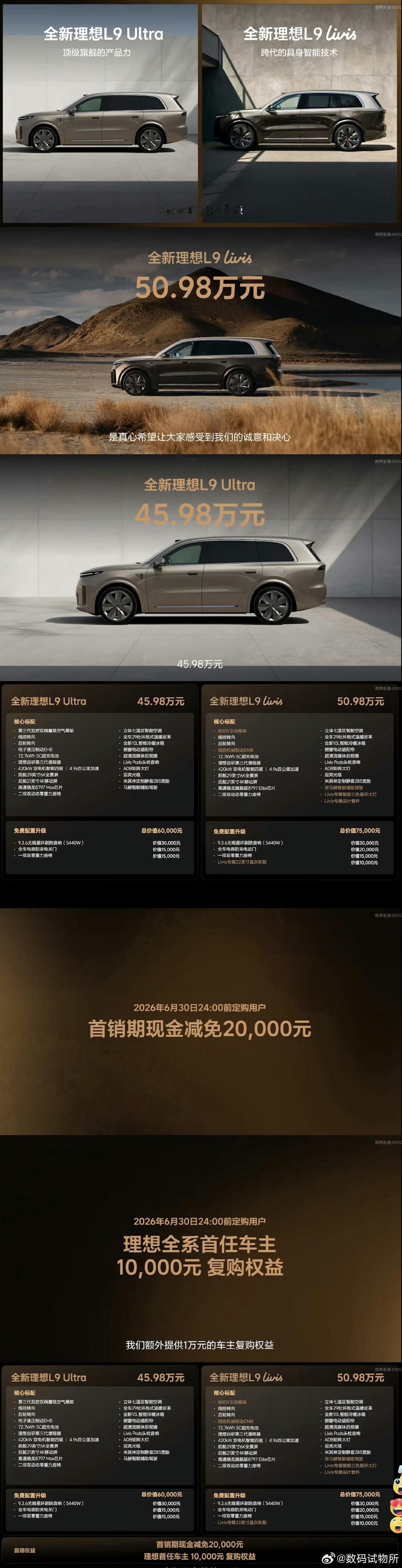 一张图读懂理想L9系列，两个版本：理想L9Ultra首销优惠43.98w理想