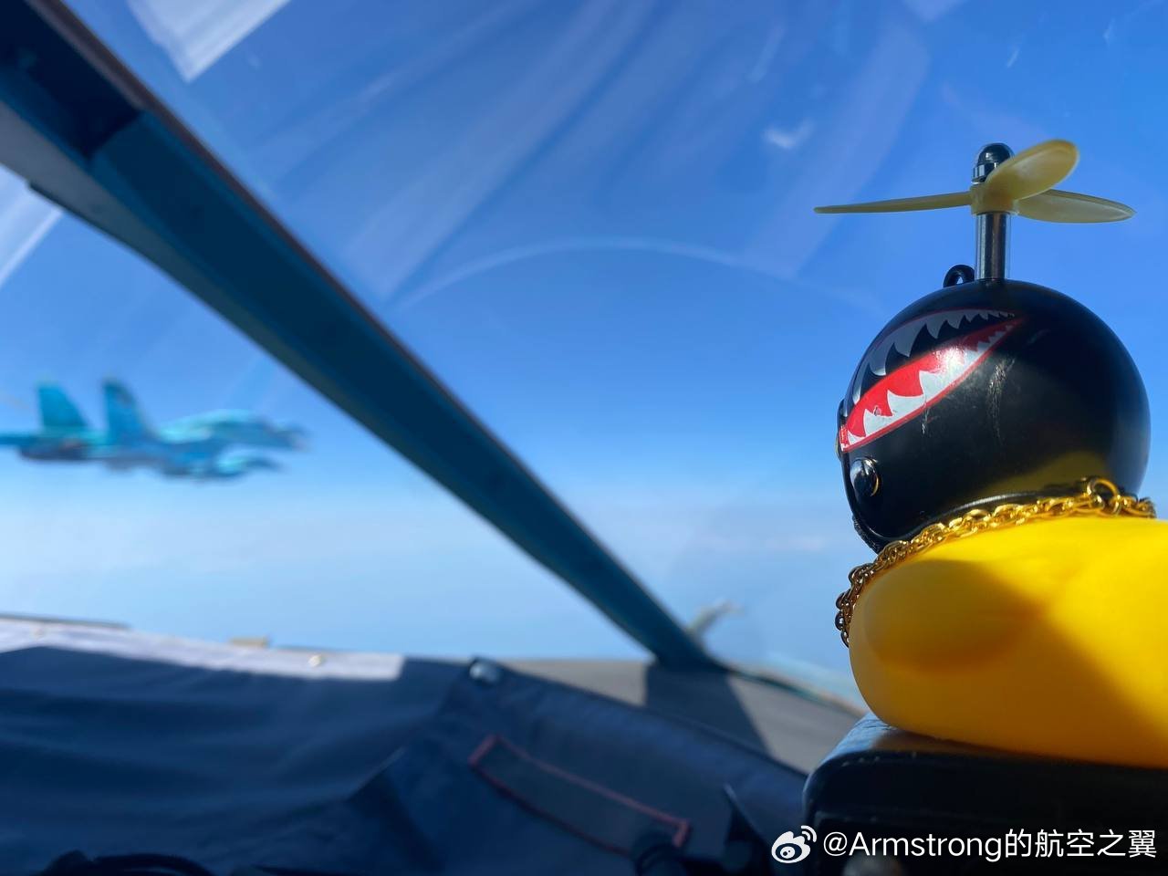 苏-34座舱中的头盔大金链子小黄鸭。