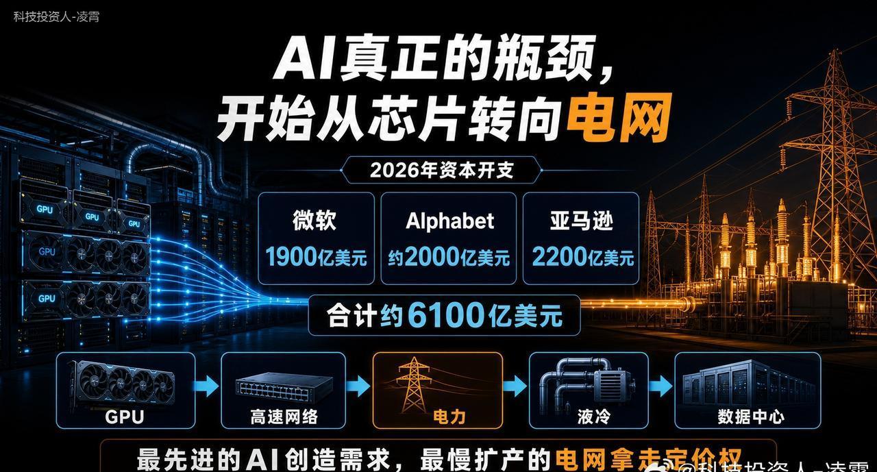 这两天把微软、Alphabet、亚马逊的资本开支加了一遍：约6100亿美元。再顺