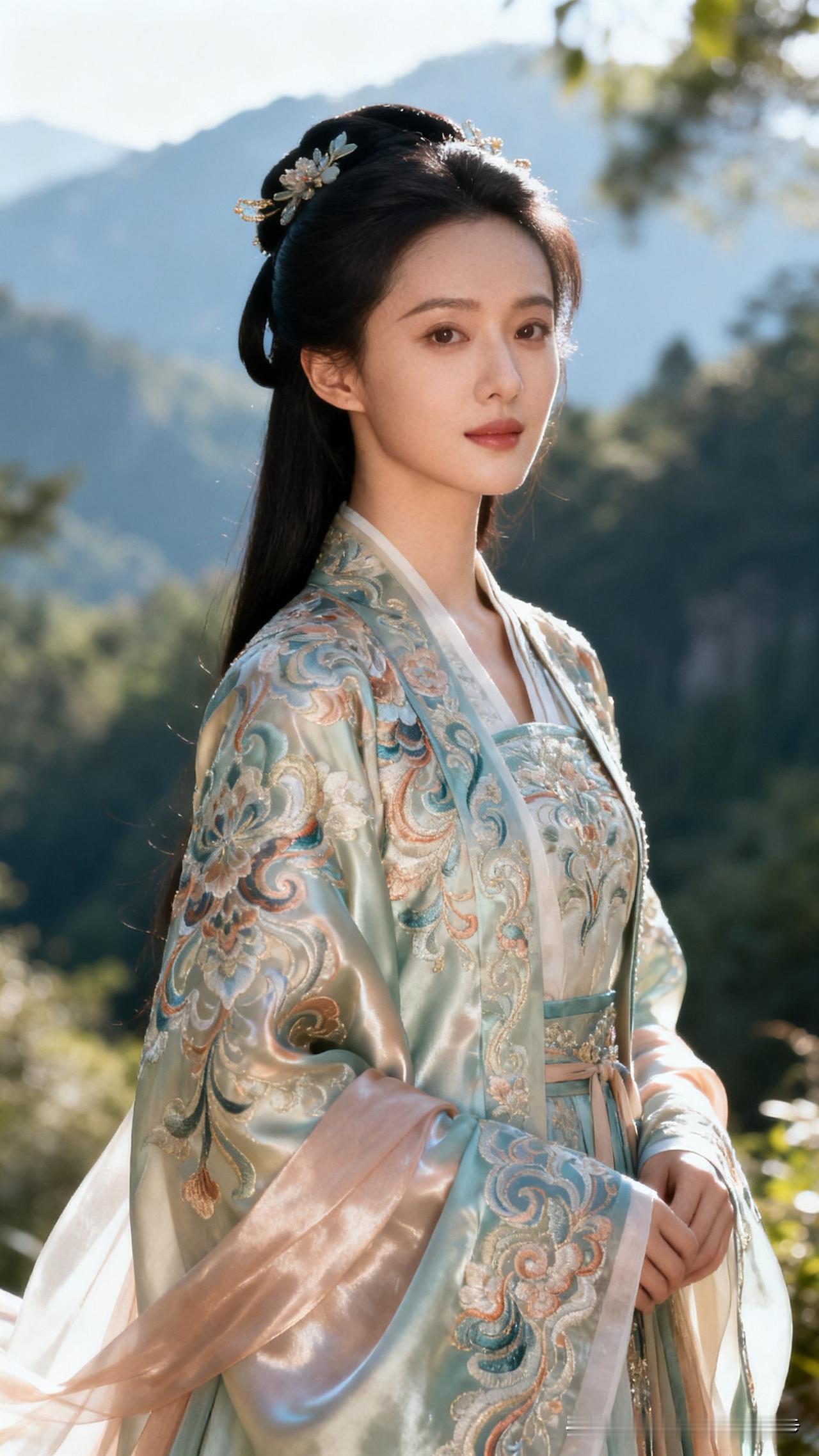 山间美人，锦衣华裳。