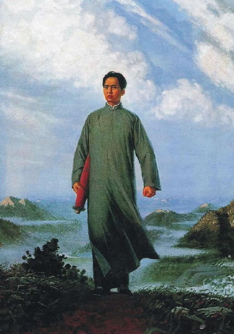 这是上世纪60年代的著名的油画，《毛主席去安源》。作者刘春华是当时中央工艺美术