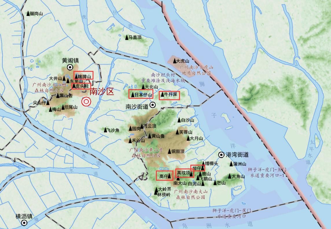 以后说起南沙的山，别只是知道黄山鲁和大山乸啦，从南沙发布的最新地图来看，原来黄山