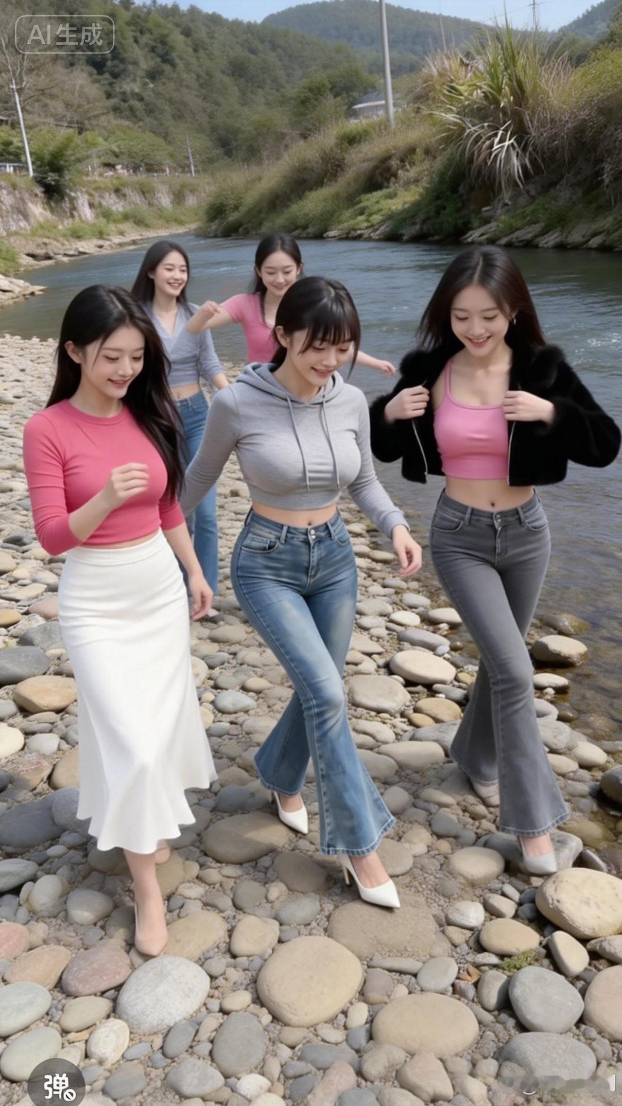 踩着溪畔的石子路，跟着溪流的脚步走，身旁是最合拍的姐妹，风拂过的时候，都