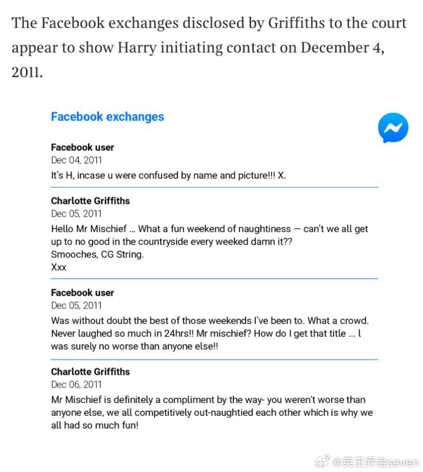 【揭皮二哈】法庭案件揭露哈里王子与《每日邮报》主编夏洛特·格里菲斯的Facebo
