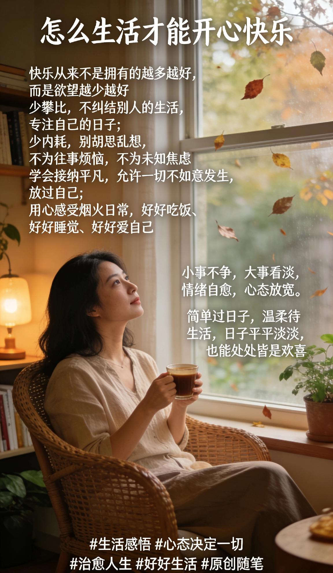 其实想要活得开心，真的没有那么难。快乐从来不是拥有的越多越好，而是欲望越少