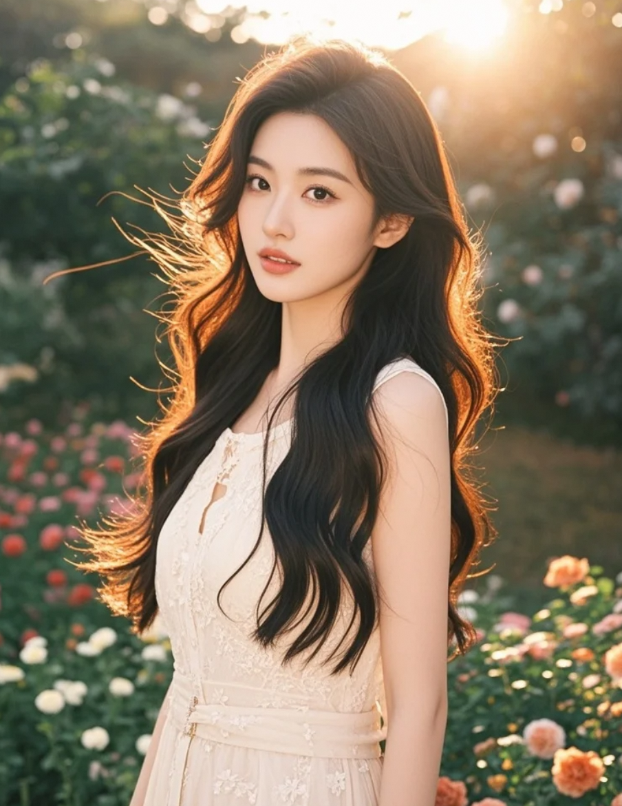 晚风轻语，长发女孩的温柔笑容是夜的温柔序曲