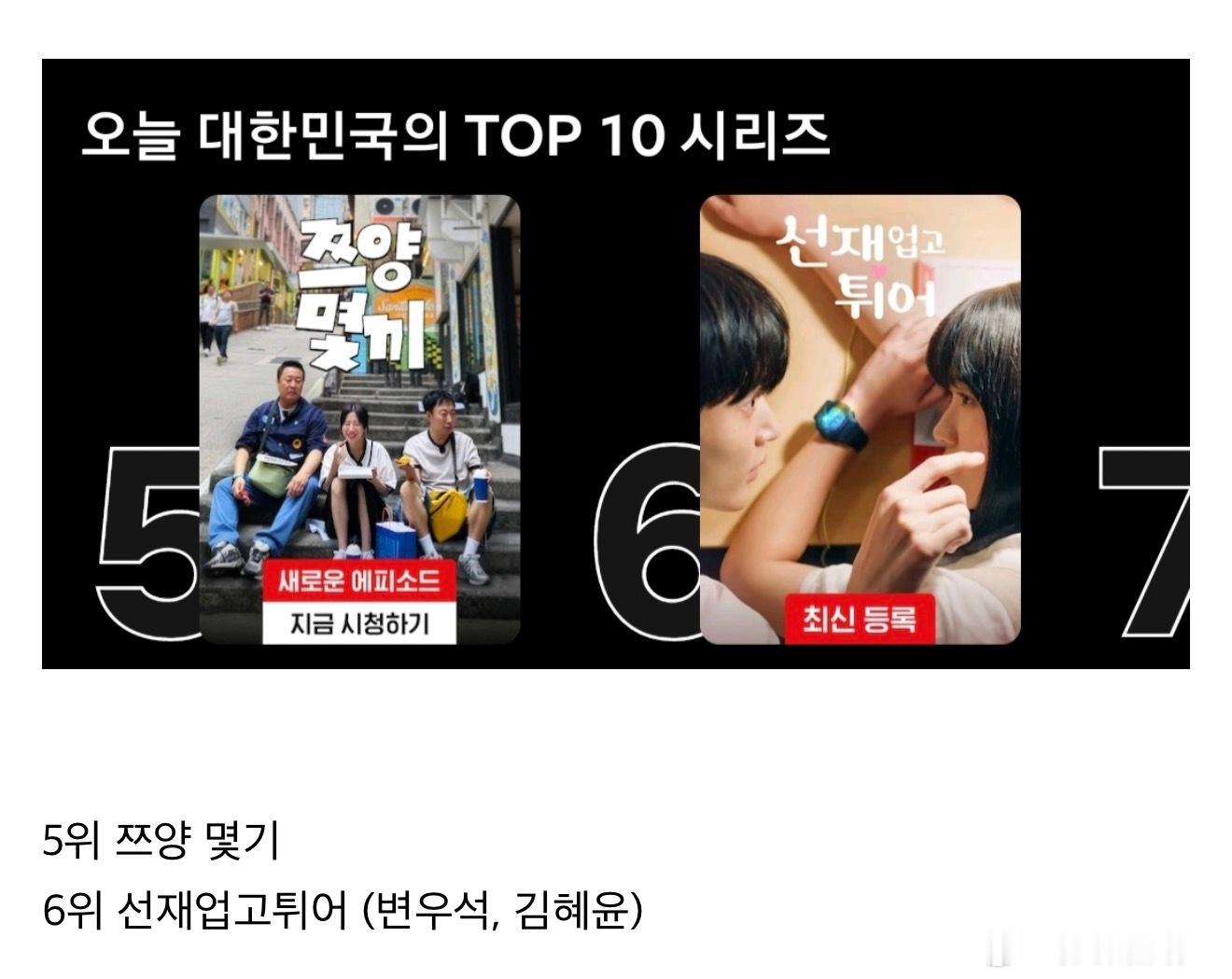 【热帖】当前韩国网飞Top101位《刘在石营地》（刘在石、李光洙、边佑锡、池