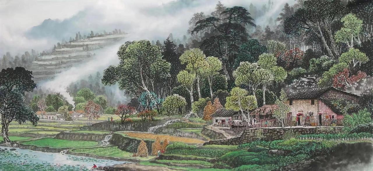 《桃源人家》。写意山水创作者中心创作灵感山乡水墨画国画乡村乡间山水画尺