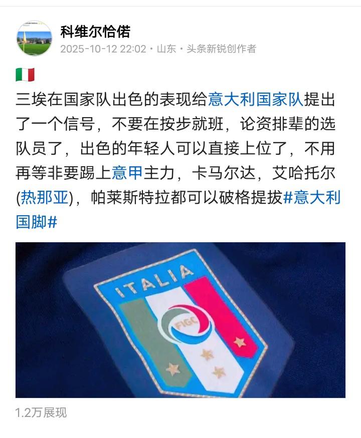 🇮🇹意大利队惨败挪威后，意大利媒体强烈呼吁加图索要给国家队注入新鲜血液，增
