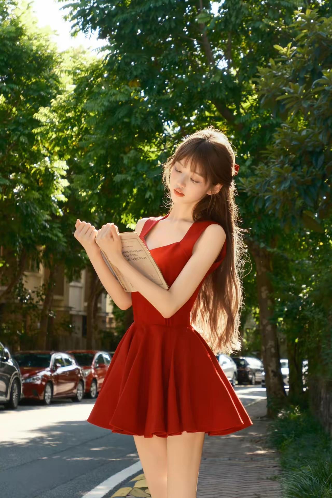 夏日红裙少女，静谧阅读时光治愈系少女写真怎么拍少女感满满的女明星,你最喜欢谁?