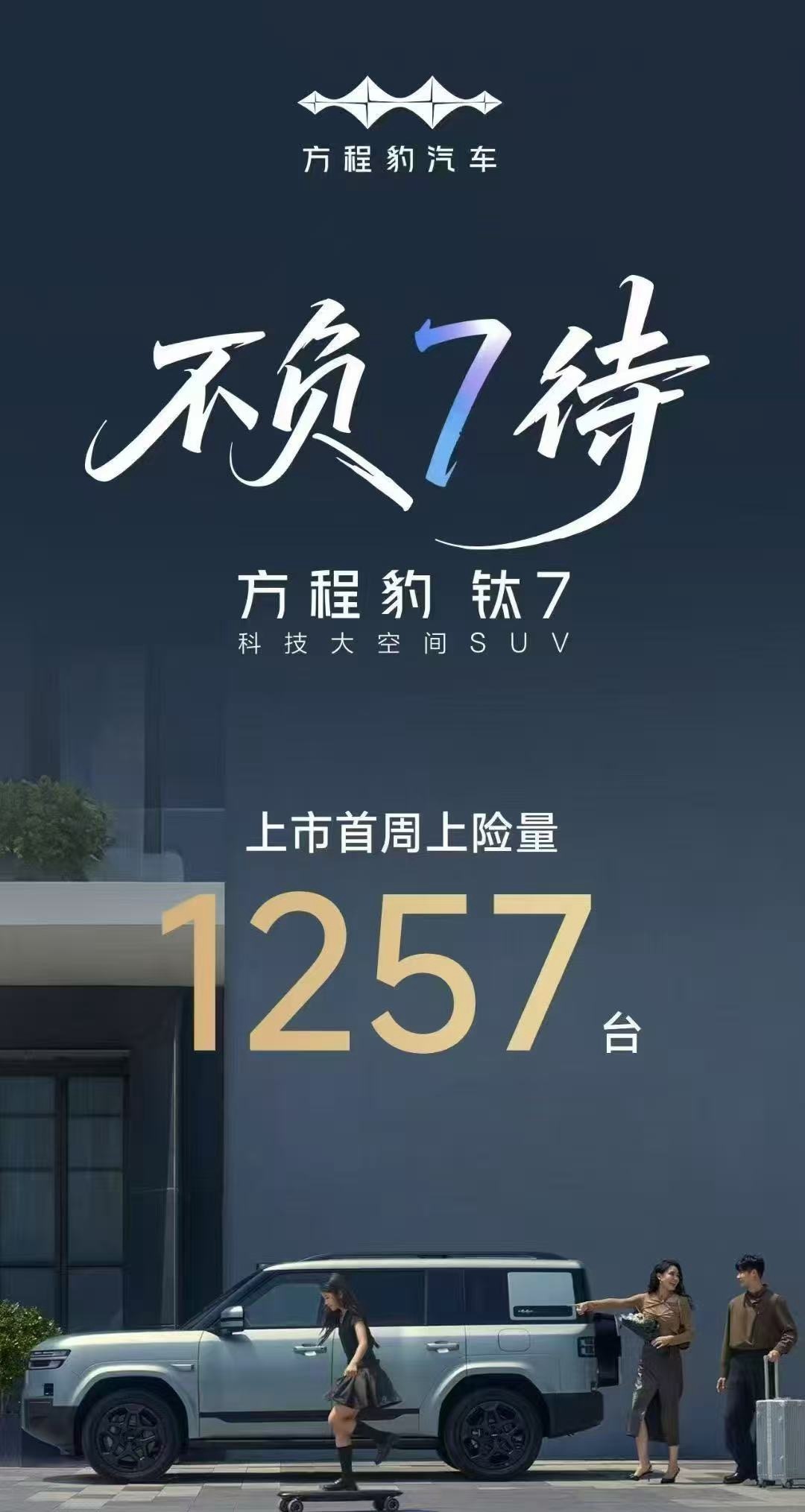 方程豹钛7第一周上险数字1257台。我想问，这个品类，还有谁？​​​