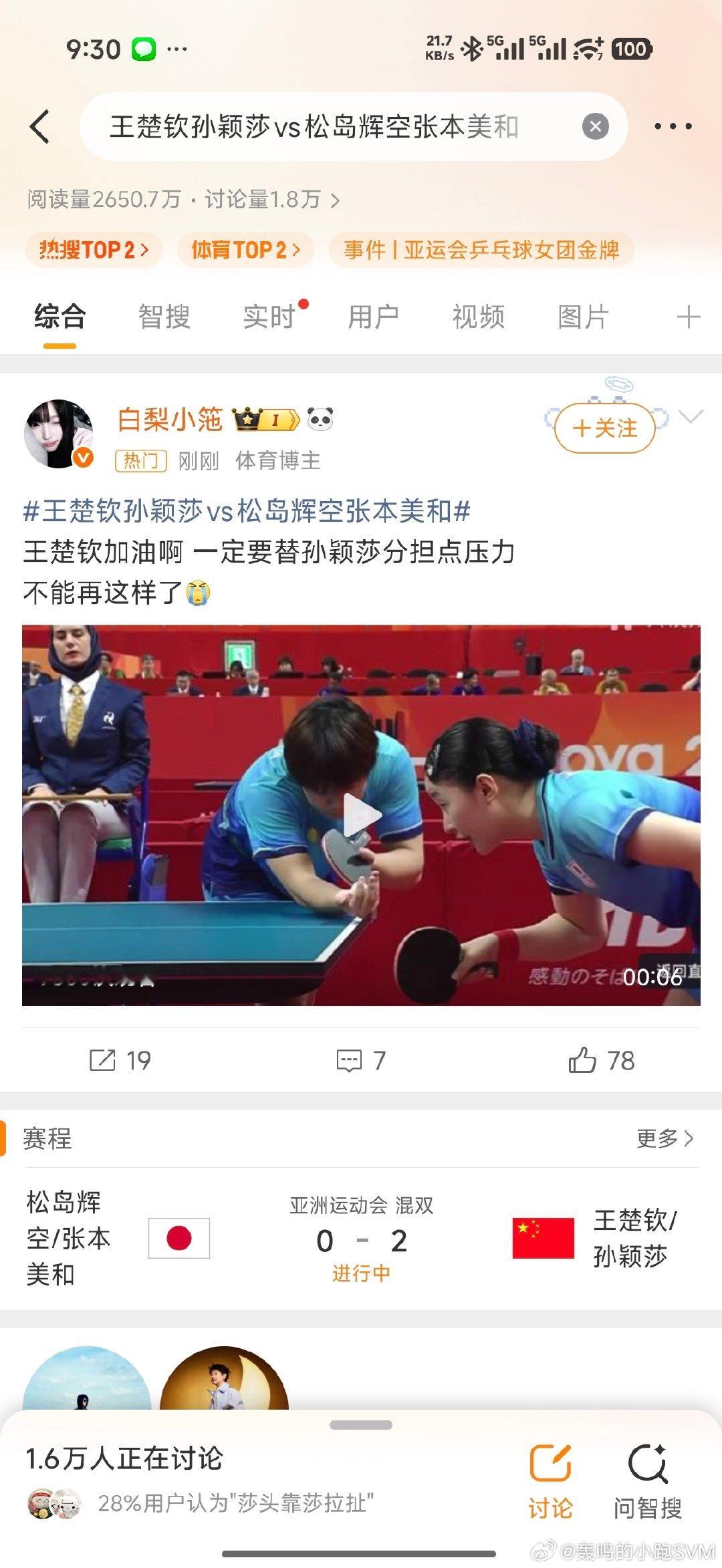 #王楚钦孙颖莎vs松岛辉空张本美和#以前看这些更多的是荣誉感，现在看这些更多的是看笑话。对了赢了是应