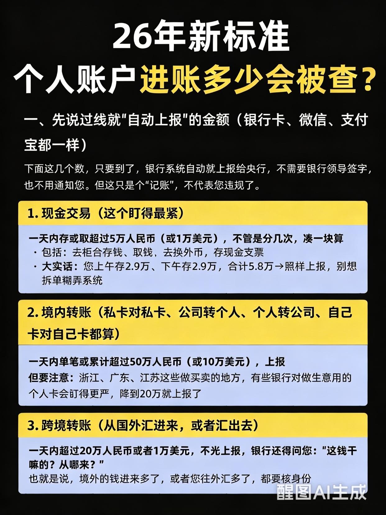 个人账户进账多少会被查？2026新标准来啦！先给你吃颗定心丸：不是一进大钱