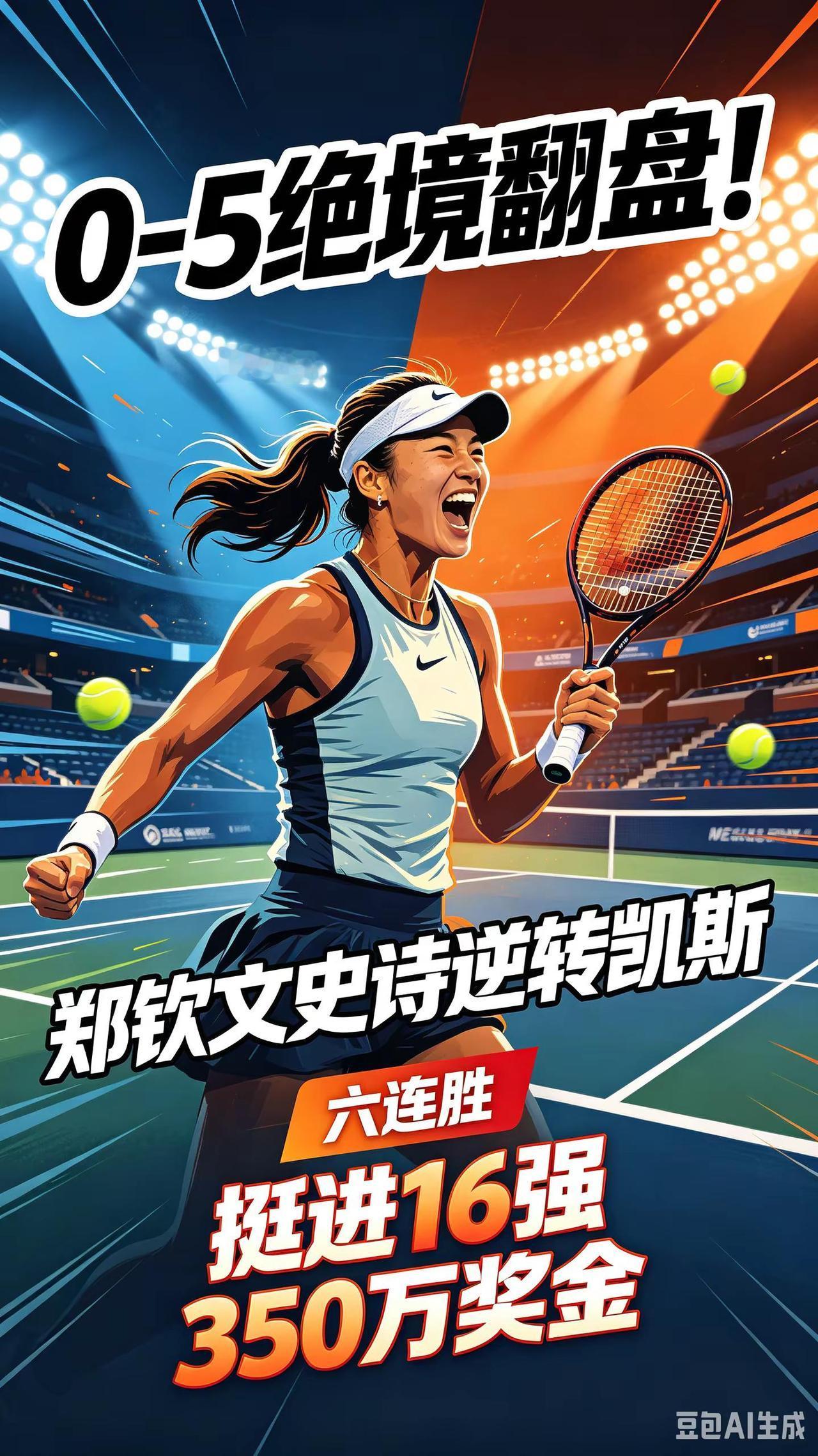0‑5绝境翻盘！郑钦文史诗逆转凯斯，六连胜+16强+350万奖金网球郑钦文竞技