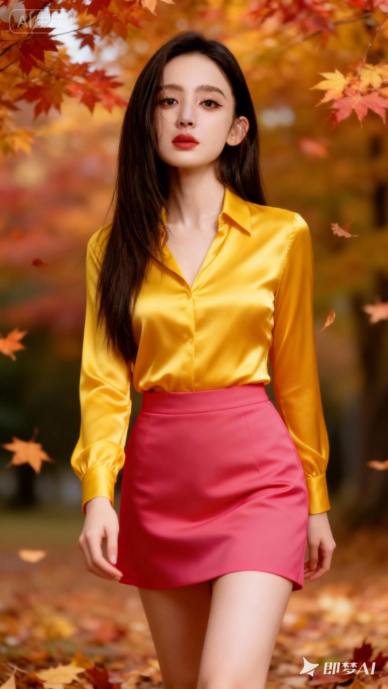 秋日穿搭指南：亮黄色衬衫+粉色短裙，活力满满！🍂💃